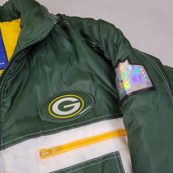 Men’s Vintage NFL Pro Player Green Bay Packers Full Zip Puffer Jacket Size XL - Picture 6 of 16
